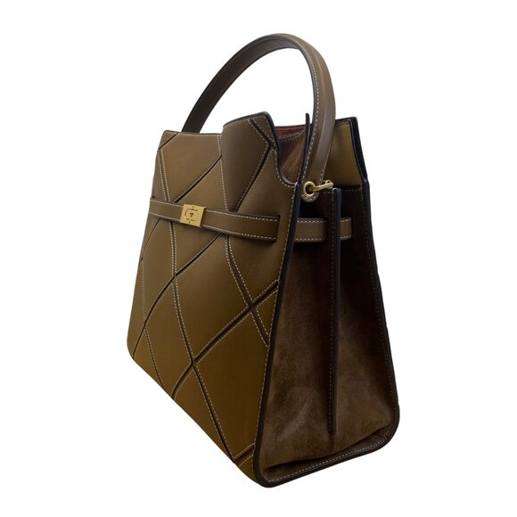 Tory Burch Women’s Brown Leather & Suede With Crossbody Strap Shoulder Tote - Picture 2 of 16